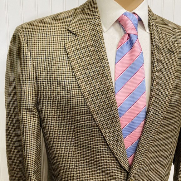 CHAPS Blazer Mens 42 Suit Jacket Gold Check Plaid 100% Silk RL Sport Coat 42L - Picture 3 of 7